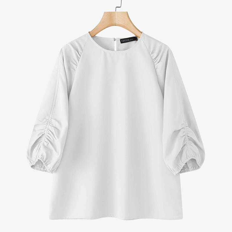 ZANZEA Women Casual Round Neck Solid Color 3/4 Sleeve Loose Blouse