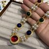 Collier médiéval en perles émaillées rondes colorées, chaîne à double clavicule, collier de style cour vintage
