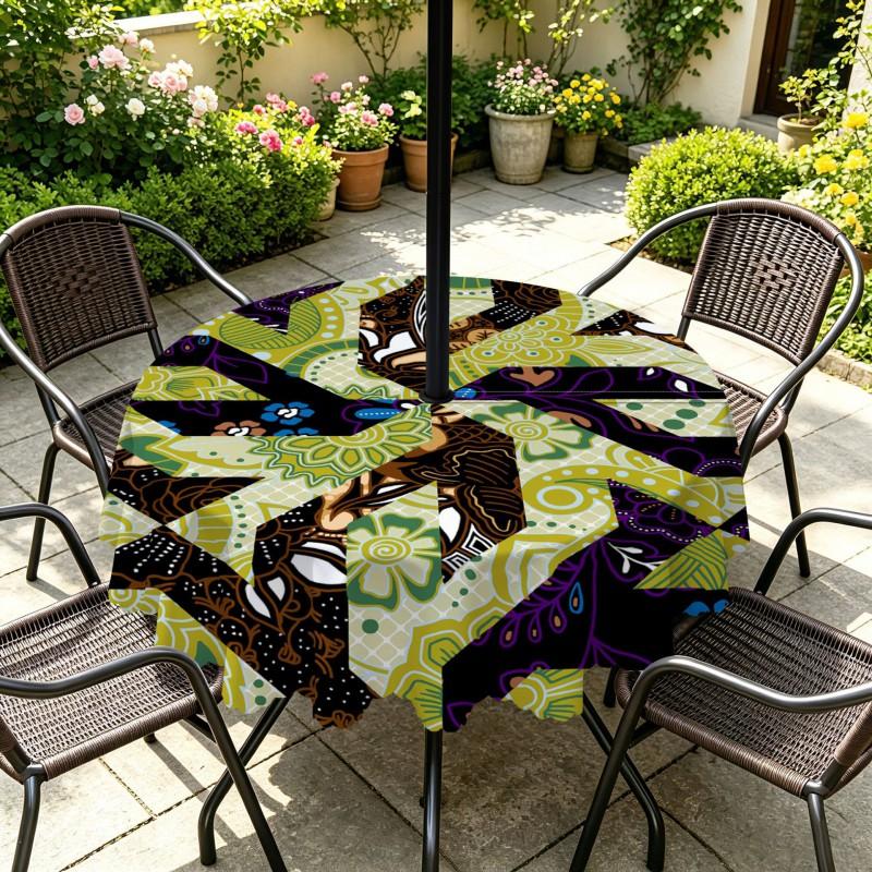 Outdoor Round Tablecloth With Umbrella Hole Patio Garden Deck Waterproof Oil Resistant Drop Cloth
