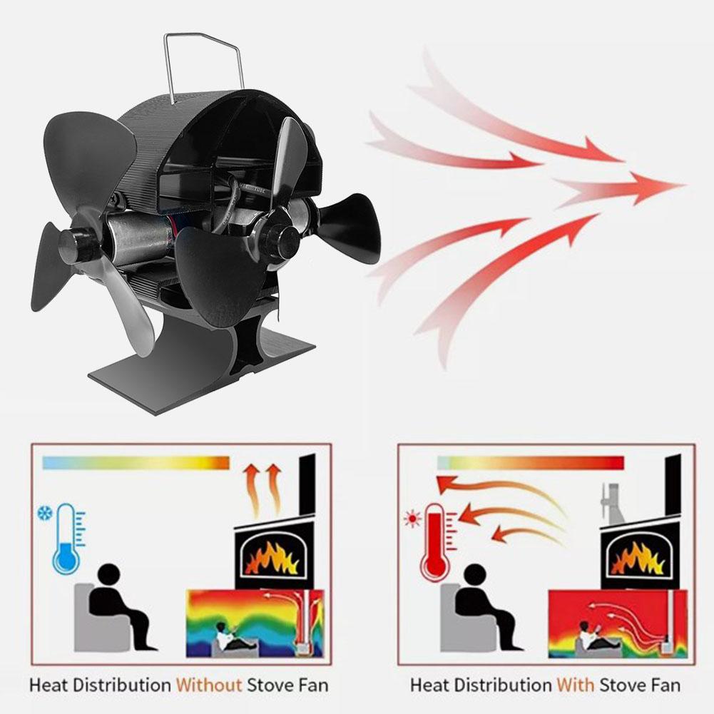 Fireplace Fan Three-headed Fireplace Fan Home Heating Aluminum Alloy Black Color Compact Size Efficient Heat Distribution
