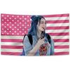 Virales Billie Eilish Blaues Haar Wandteppich Rosa Amerikanische Flagge - Premium Flachdruck Wandbehang Dekoration