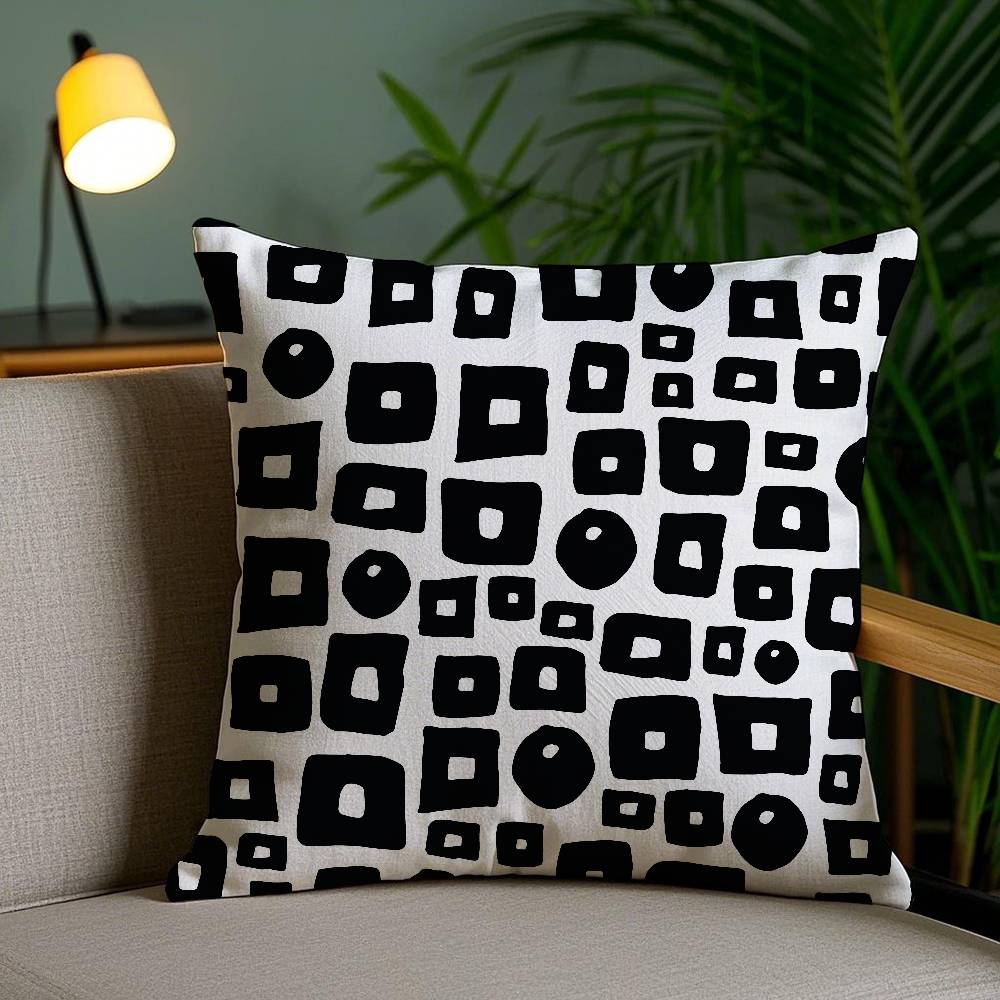 Svartvitt abstrakt tryck örngott dammkvalsterfritt örngott osynlig dragkedja silkeslen kort plysch soffkuddfodral