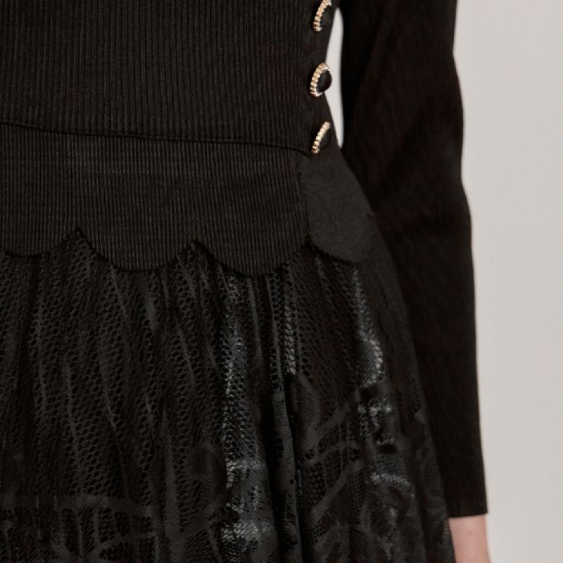 MAXZA Pleated Collar Gradient Lace Long Dress Zb05qp003