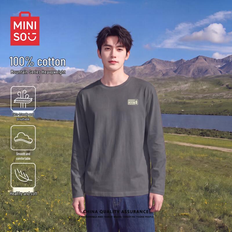 MINISO Men's Heavyweight Pure Cotton Long Sleeve T-Shirt