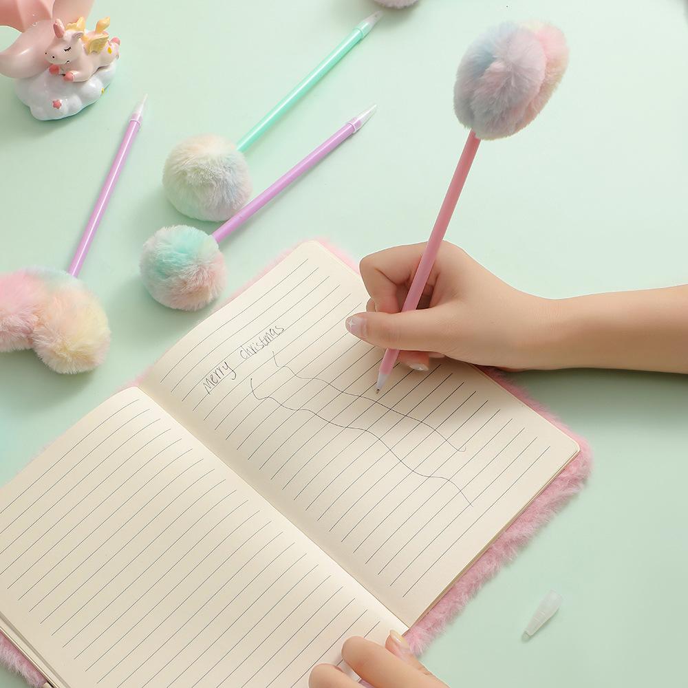 Heart Shape Pom Pom Ballpoint Pen Cute Cartoon Gel Pen for Journal Fluffy Soft Top Student Writing Gift Kawaii School Supplies