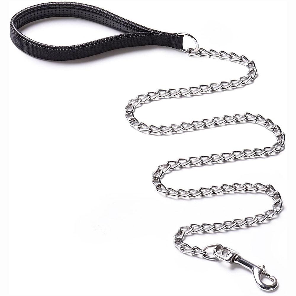 Heavy Duty Metal Chain Dog Leash with Strong and Durable Nylon Padded Handle for Training Large and Medium Sized Dogs 2/3/4mm