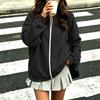 Women's Long Sleeve V-Neck Zip-Up Jacket Loose Fit Color Casual Outerwear