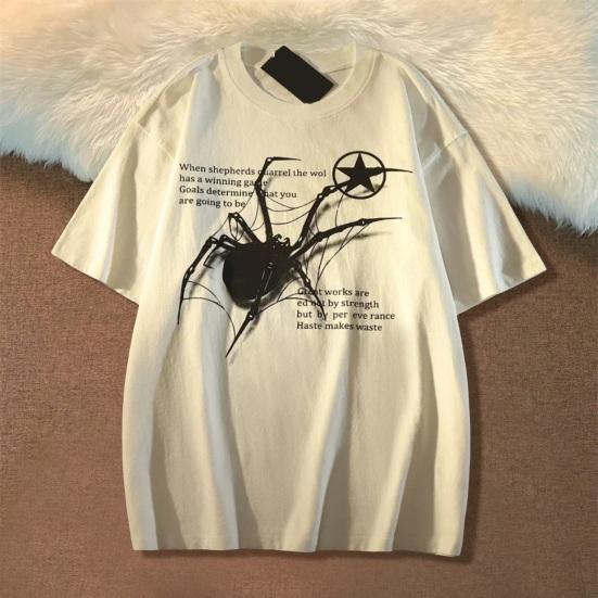 

Мужская футболка с 3D принтом паука на шее, свободный хлопок с короткими рукавами, круглый пуловер средней длины, повседневный повседневный топ XL белый