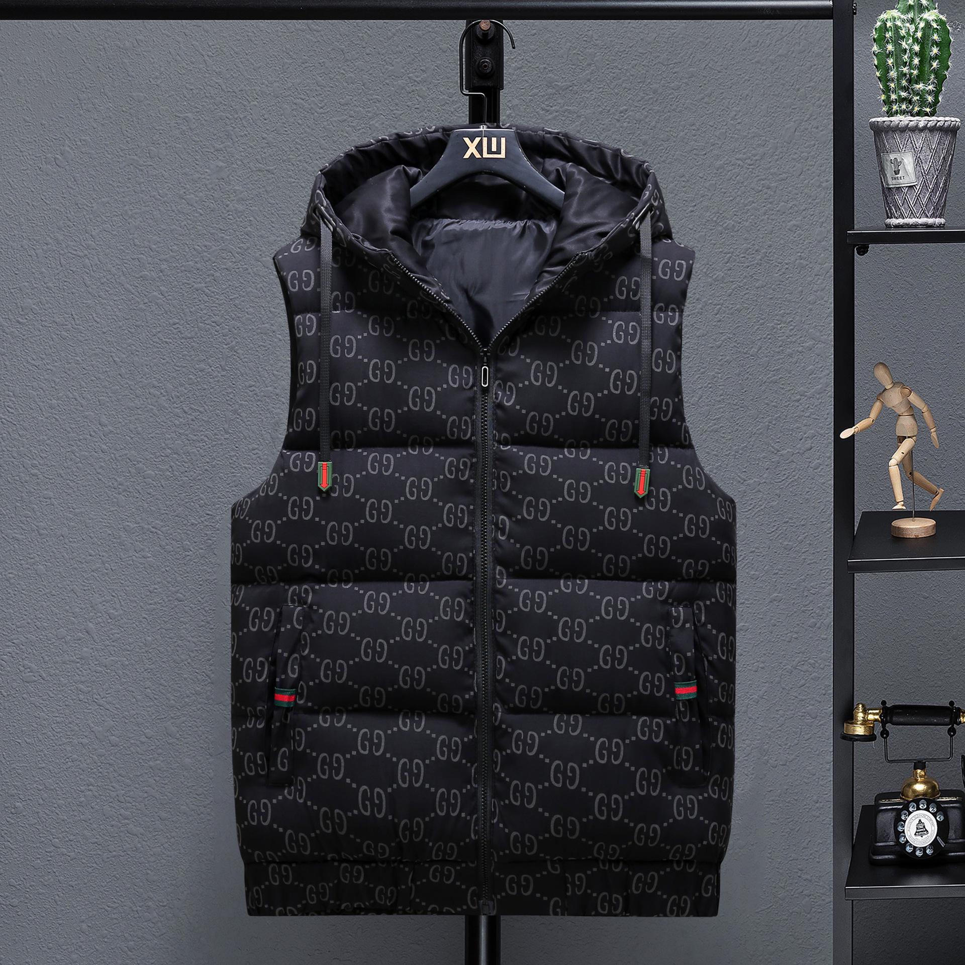 

Бавовняний жилет з відбиваючими літерами в корейському стилі: Тепла безрукавка з капюшоном, приталеного крою, для чоловіків M