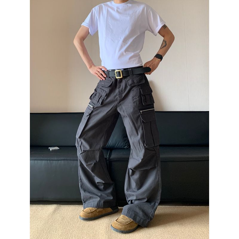 Cabbage Coke American Retro Multi-Pocket Design Cargo Pants Loose Casual Straight-Leg Floor-Length Pants Unisex Ins
