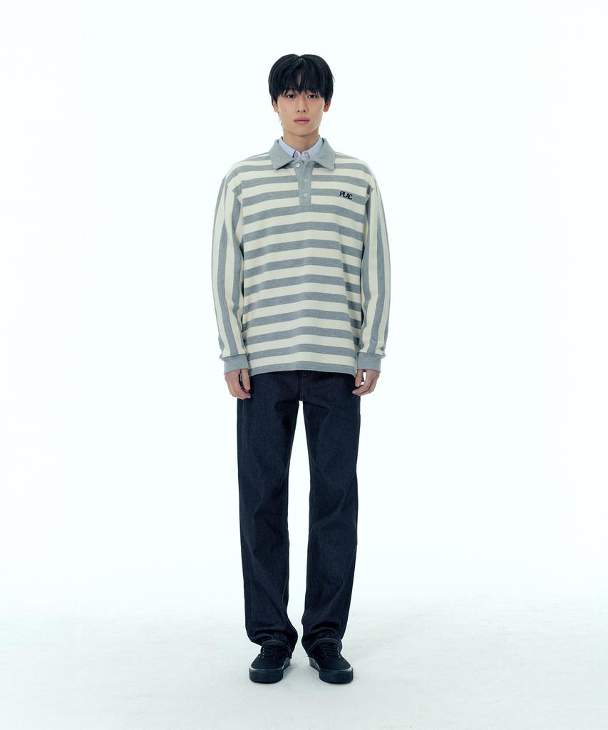 PLAC Rugby Striped Polo Shirt Grey