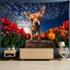 Cartoon Puppy Flower Sea Tapestry Wall Hanging Animal Hippie Tapiz Kawaii Children's Room Art Minimalist Decor