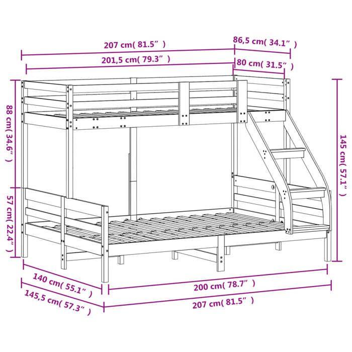 VidaXL Bunk Bed 80x200/140x200 Cm Wax Brown Solid Pine Wood, Bed, Bed Frame, Loft Bed 3207184