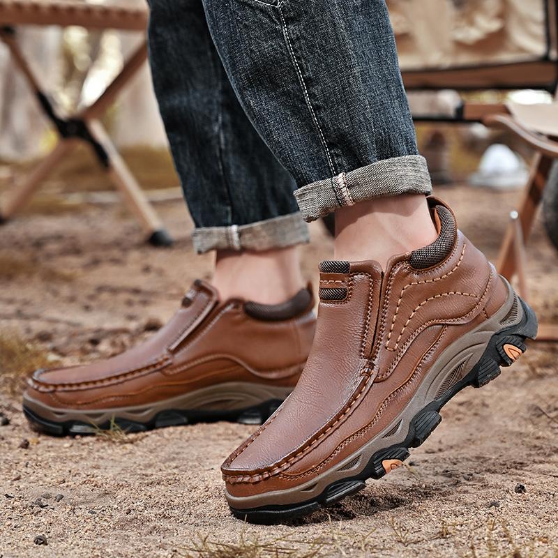 Fashion Classic New Men Walking Boots All-match Mens Low Top Sneakers Casual Side Zipper Men Shoes Mens Genuine Leather Basic Boots