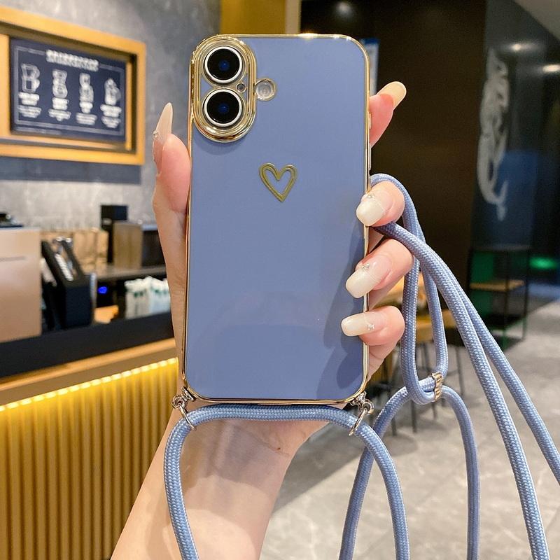 

Мягкий чехол TPU с принтом в виде сердца для iPhone 16 Pro Max 15 Pro 14 Pro 13 12 11, ремешок через плечо, противоударный, защита линз, глянцевый чехол для телефона iPhone 11 серый