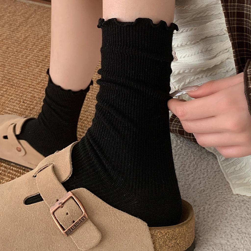 26 New Fungus Lace Medium Tube Socks Women'S Spring And Summer Thin Solid Color Mesh Breathable Stacking Socks Versatile Boneless Cotton Socks