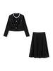 French Chic Beaded Velvet Jacket & Swing Midi Skirt Set