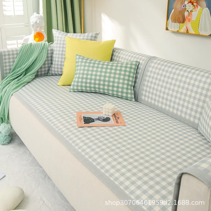 Sofa Cushion Summer Non-Slip Small Plaid Ice Silk Seat Cushion for Summer Simple Summer Style Fresh Backrest Towel Sofa Cover