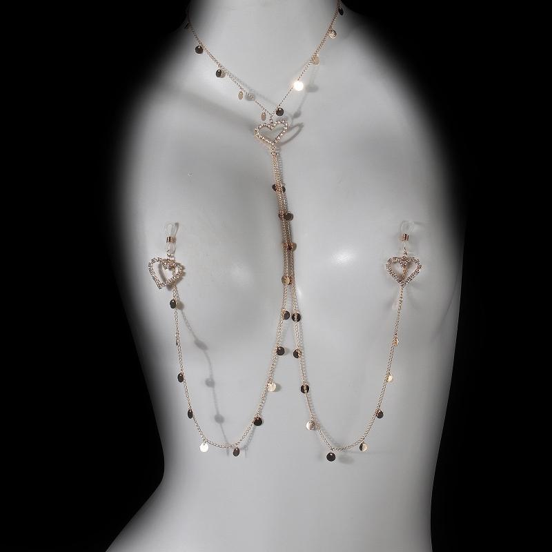 Luxury Rhinestone Milk Ring Breast Chain Women Sexy Spicy Metal Bead Chain Milk Clip Body Chain Adult Erotic Accessories