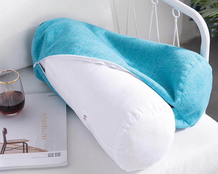 Pernă cilindrică din bumbac și in de culoare uni - Detasabilă, lavabilă, suport lombar pentru canapea, pat sau birou.