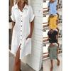 2. Casual Solid Color Single-breasted Mid-length Short Sleeve Loose Casual Dress Women's Wear