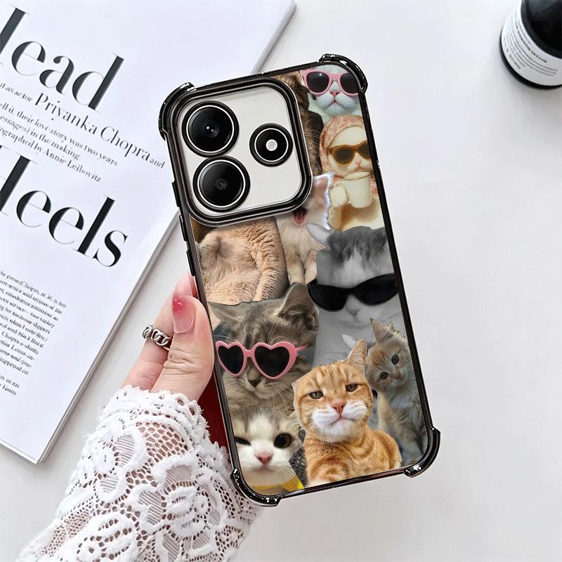 Crying Cats Combine Memes Plating Phone Case For Xiaomi Redmi Note 14 15 Pro Plus 13 12 11 11S 11T 10 9S 9 5G Anti-Fall Airabag