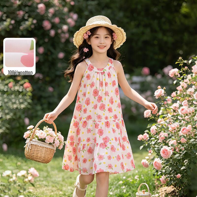 Xiao Yinman Girls' Floral Sleeveless Cotton A-line Dress