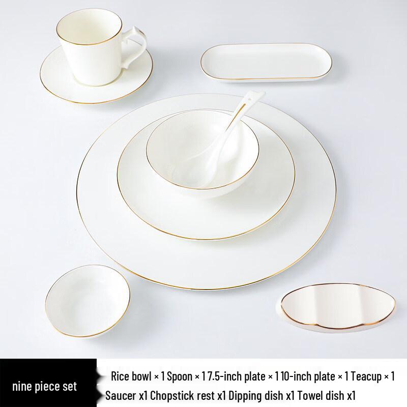 High-End Gold-Rimmed Bone China Dinnerware Set