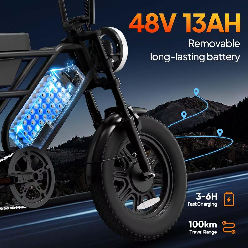 Bicicletta Elettrica URLIFE T16 45KM/H Motore 500W Batteria 48V/13AH E-Bike da Montagna per Esterni Pneumatico 16*3.0" Fuoristrada Bicicletta Elettrica