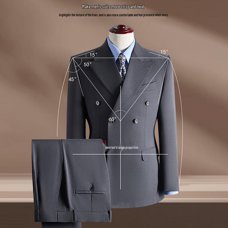 Men's Double-Breasted Tencel Wool Blend Suit Set