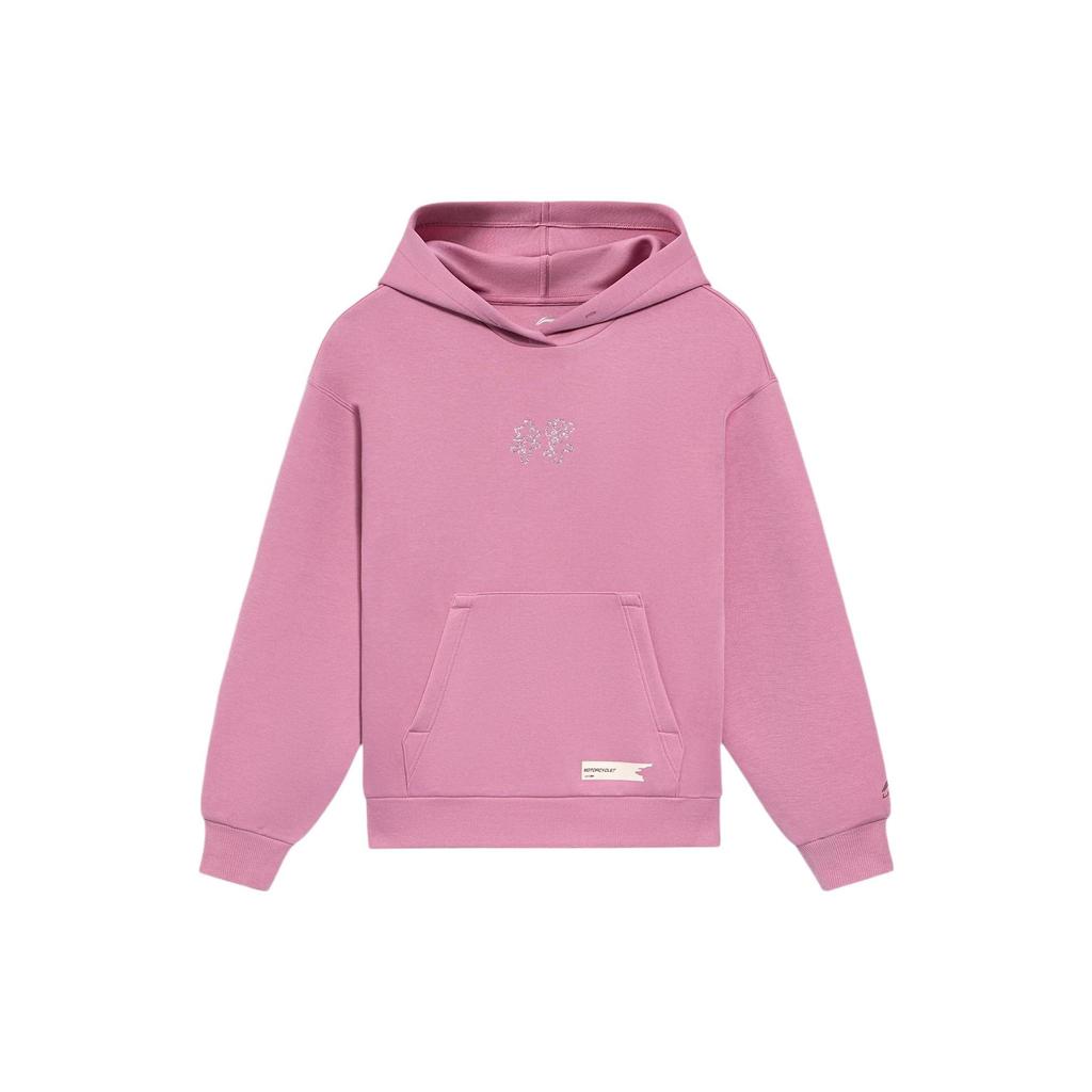 Li-Ning Trendy Sports Series Rhinestone Logo Loose Hoodie Women Tops Dark-Rouge-Red AWDS046-7