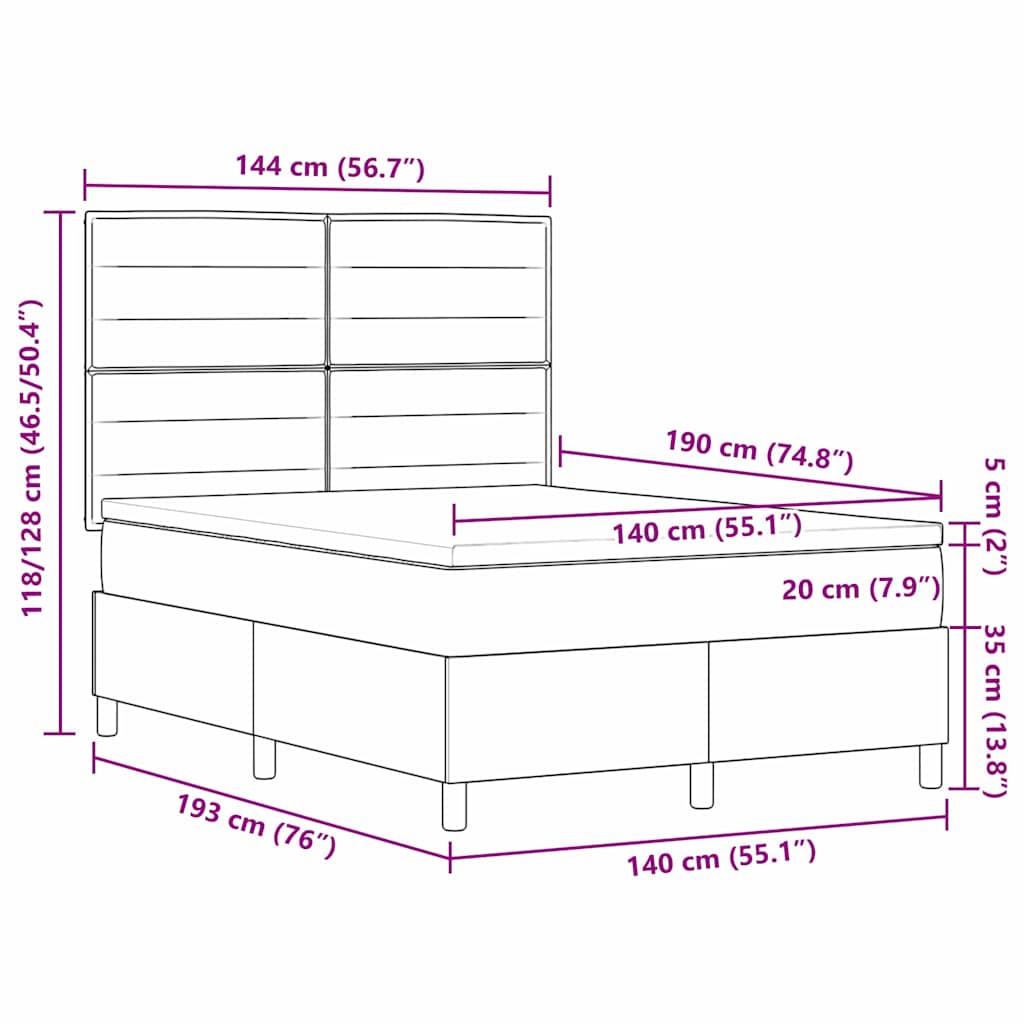 Box Spring Bed with Mattress Black 140 x 190 cm Fabric