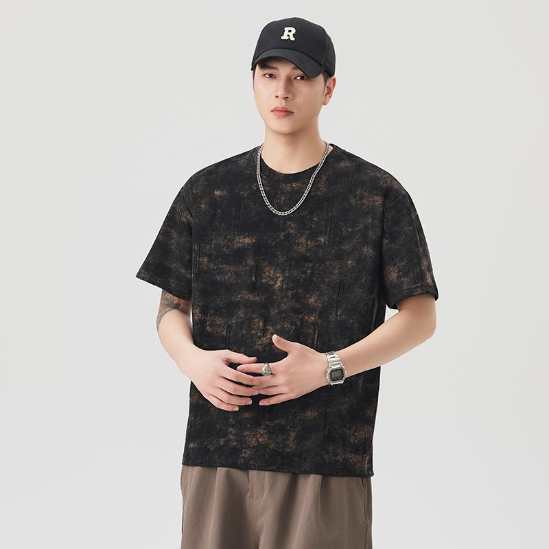 

Black And Gray Hole Slimming Short-sleeved T-shirt Round Neck T-shirt 4XL кавовий