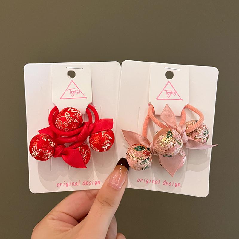 Chinese New Year Red Embroidery Hair Tie for Girls