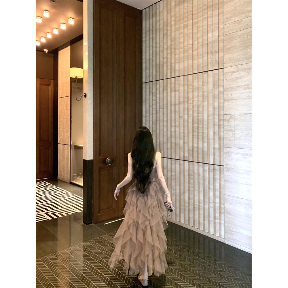 Super Fairy Suspender Dress Women's Summer Dress Skirt Slim Mesh Skirt Waist Trailing Dress