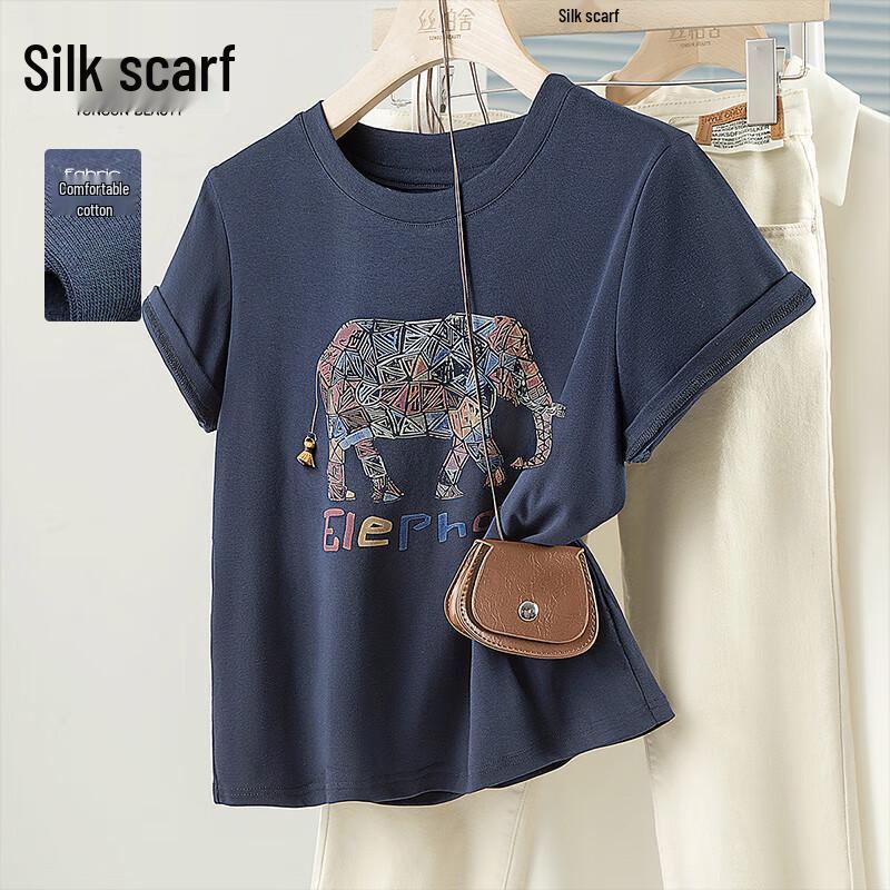 Sibaishe Women s Slim-fit Round Neck Short Sleeve T-shirt L