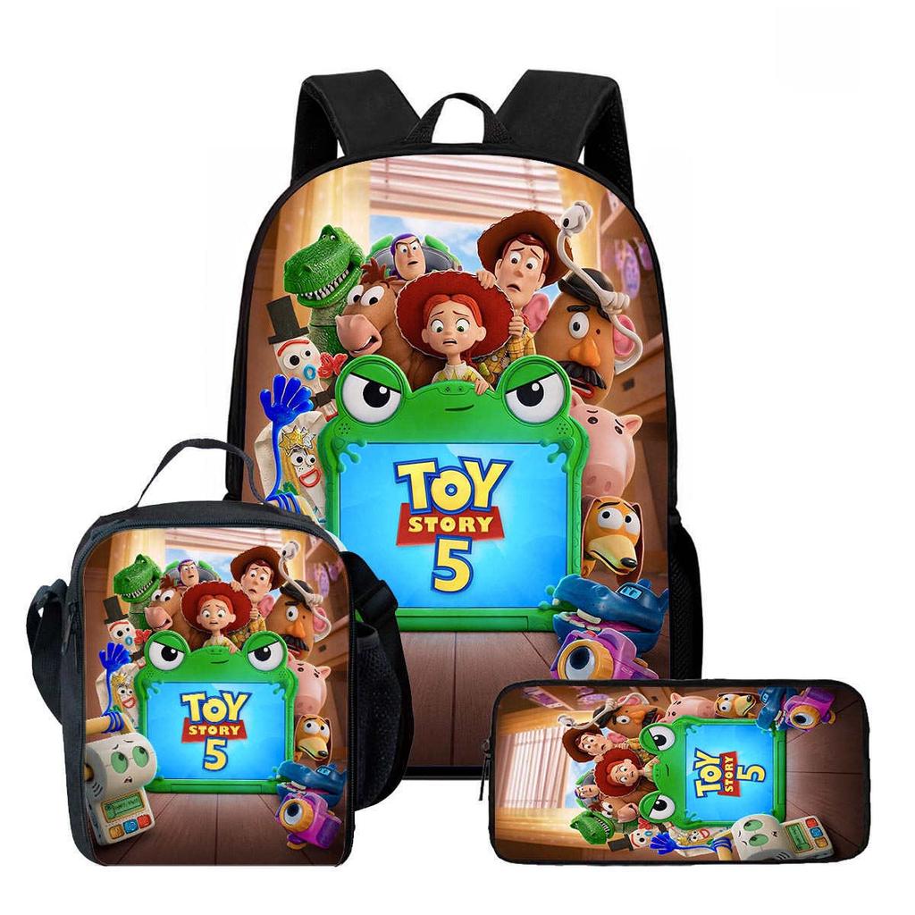 Toy Story 5 Cartoon Backpack for Kids, School Bag with Lunch Bag and Pencil Case, 3-Piece Set
