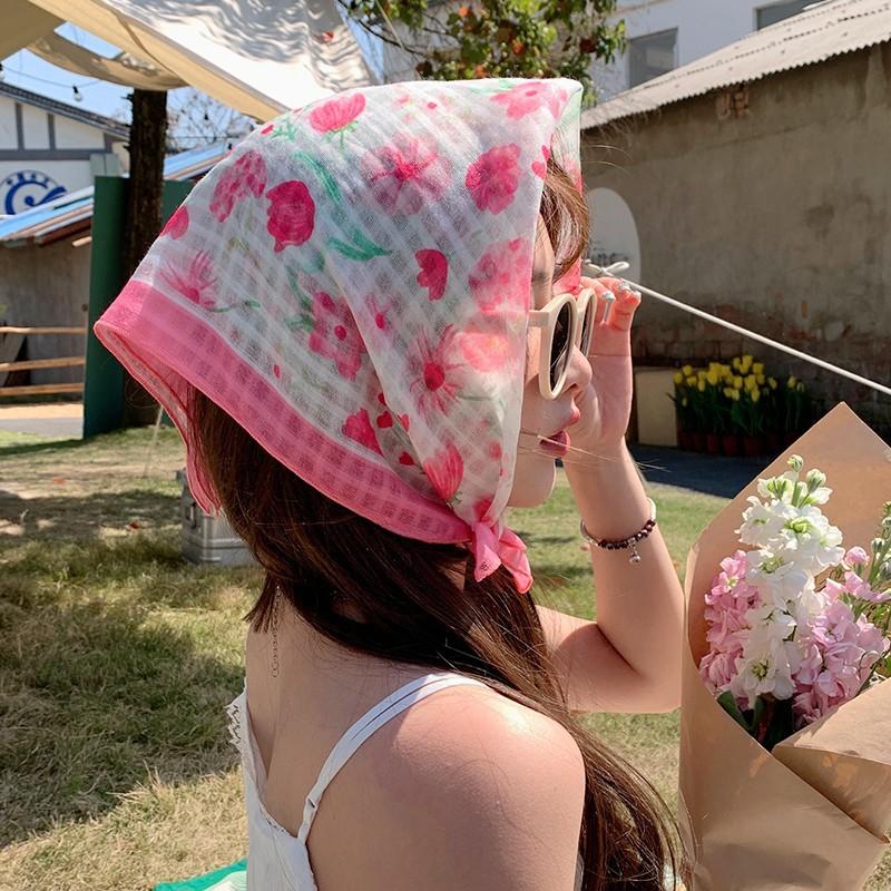 Eșarfă mică pătrată retro de țară, eșarfă artistică franțuzească din bumbac și in, eșarfă de cap pentru femei de primăvară și toamnă, vară, pentru umbră și protecție solară