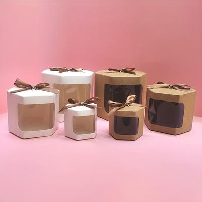 1 set/10 pezzi Scatola singola con finestra, contenitori decorativi di diverse dimensioni, scatola per biscotti in carta kraft