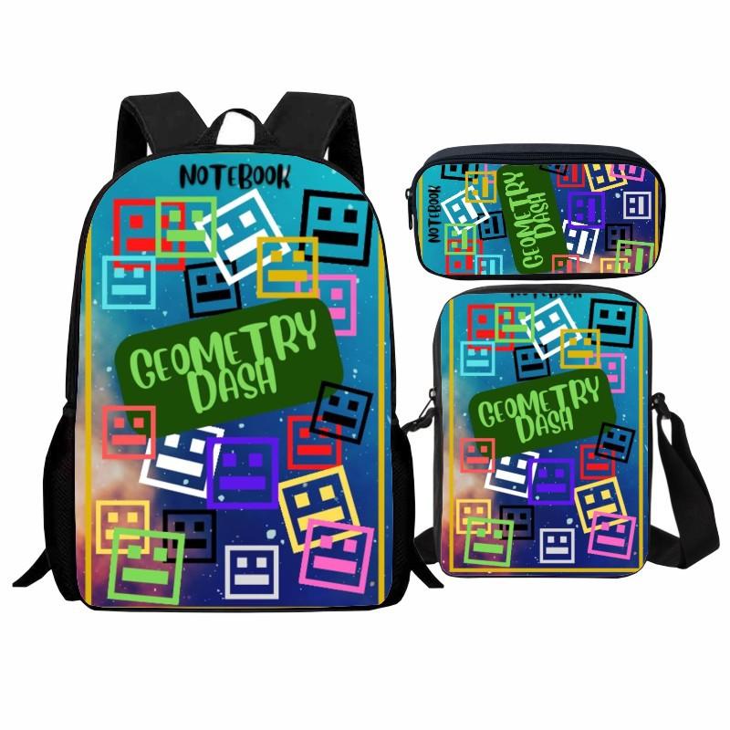 Geometry Dash Student Backpack 3-Piece Set, Geometry Dash Backpack, Shoulder Bag, Pen Bag