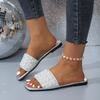 Fashion Women's Flat Shoes Summer New Square Head Open Toe Beaded Soft Soled Anti-slip Wear-resistant Sandals