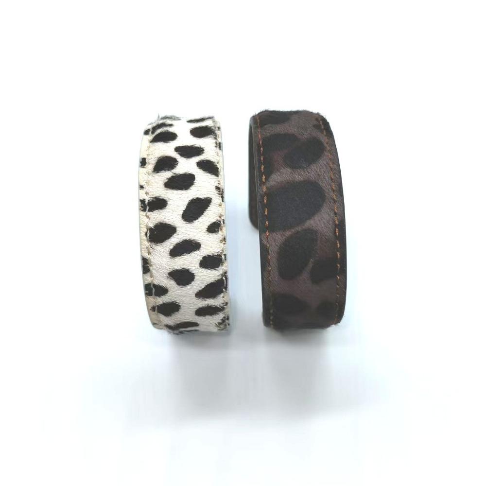 Furry Leopard Print Bangle Stitched C-shaped Open Bracelet Real-leather Horsehair Bracelet  Gift