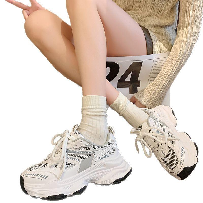 Paris Fried Street Shows Feet, Small Platform Dad Shoes, Women's 2025 Summer Mesh Breathable Retro Small Height-increasing Sneakers