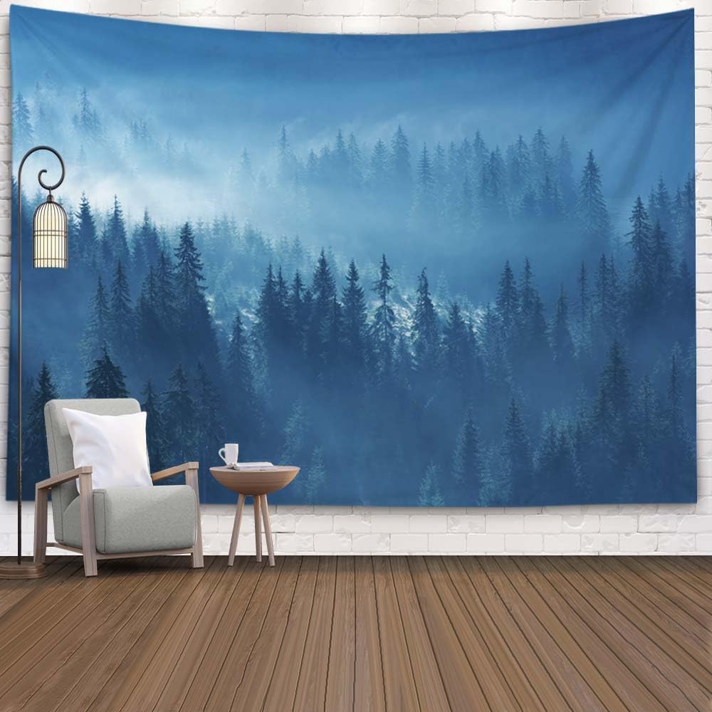VIKAMA Forest Mist Tapestry Misty Mountain Forest Wall Hanging Bedroom Living Room Guesthouse Wall Decoration