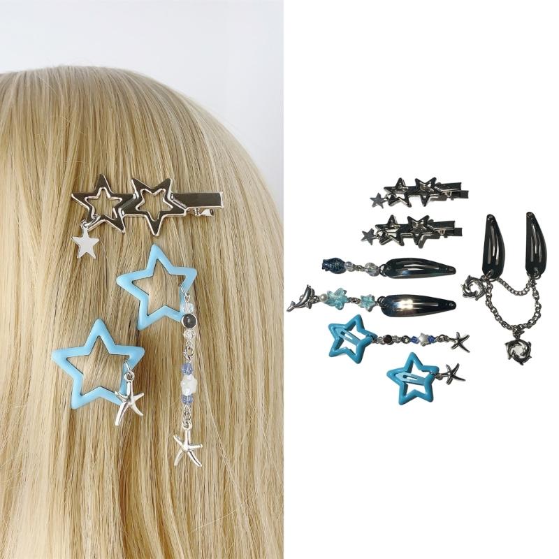Fransige Kettenstern Haarspange Ästhetische Haarnadel Entenschnabelspange Seitenclip Rutschfeste Spangen Damen Haatformungswerkzeug 7 Stück