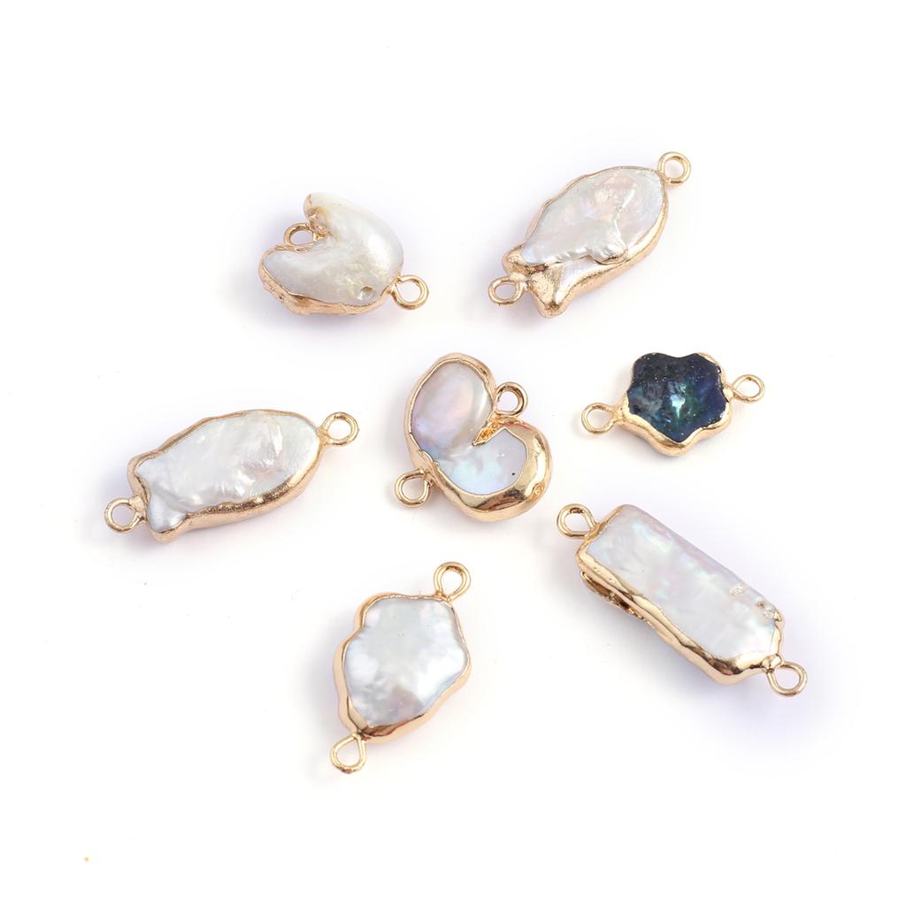 1Pc, Baroque Mother of Pearl Connector Charm, Golden Plated Findings For Diy Jewelry Making, Bracelet Necklace Earrings Boho Wedding Craft Supplies