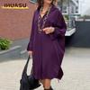 Women's Fashion Summer Spring Solid Color Print POLO Neck Long Sleeve Casual Dresses