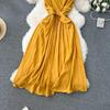 Sommer Neues Französisches Chic Maxikleid Damen V-Ausschnitt Ärmellos Schnürung A-Linie Falten Damenkleider Damen