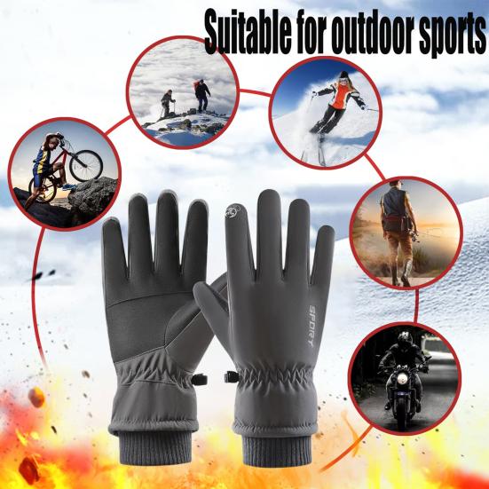 

1 пара унисекс зимних перчаток для велоспорта с утолщенной плюшевой подкладкой, водонепроницаемые, с сенсорным экраном, ветрозащитные, с отличным сцеплением и противоскользящими свойствами для холодной погоды, для вождения, катания на лыжах M серый