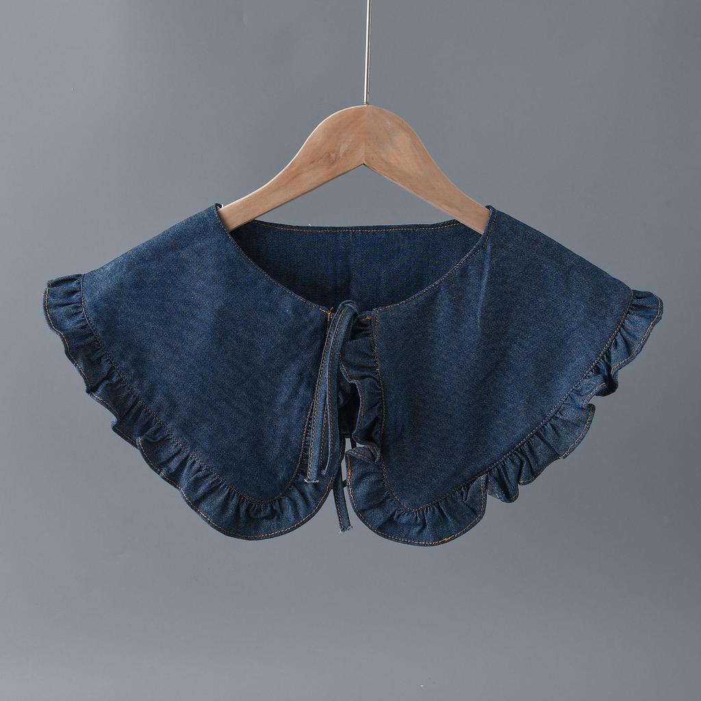 Koreanisch elegant großer Revers Holzohr Puppenkragen falscher Kragen Rüschenband Schal Denim